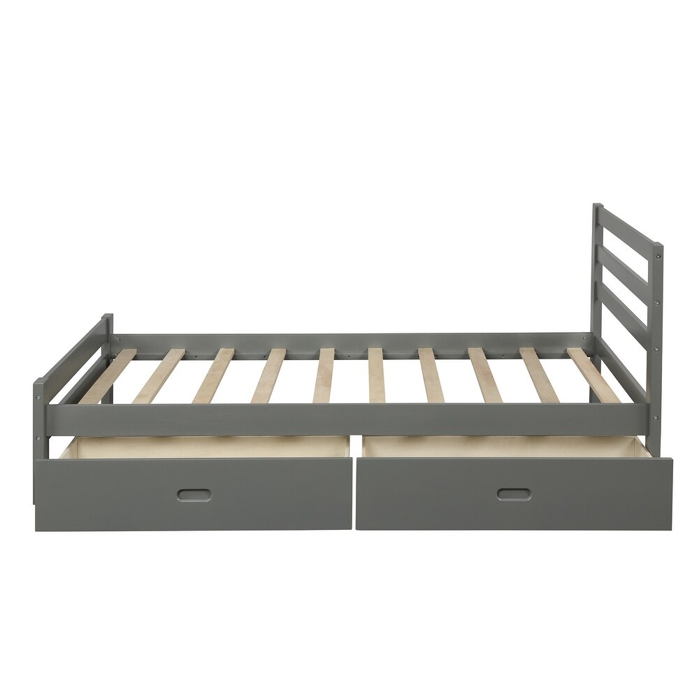 Merax Wood Twin Bed Frame with Storage Drawers and Headboard