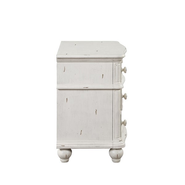 ACME Jaqueline Nightstand in Light Gray Linen and Antique White Finish - - 36813732