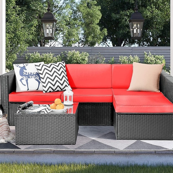 Bossin 5 Pieces Outdoor Patio Furniture Sets Patio Sofa，Outdoor Indoor Wicker Conversation Set with Table