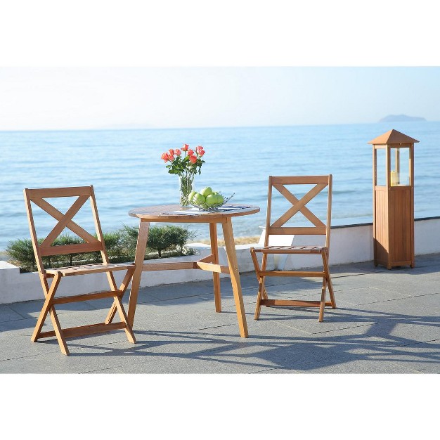 Bruna 3 Piece Patio Outdoor Bistro Set Natural Safavieh