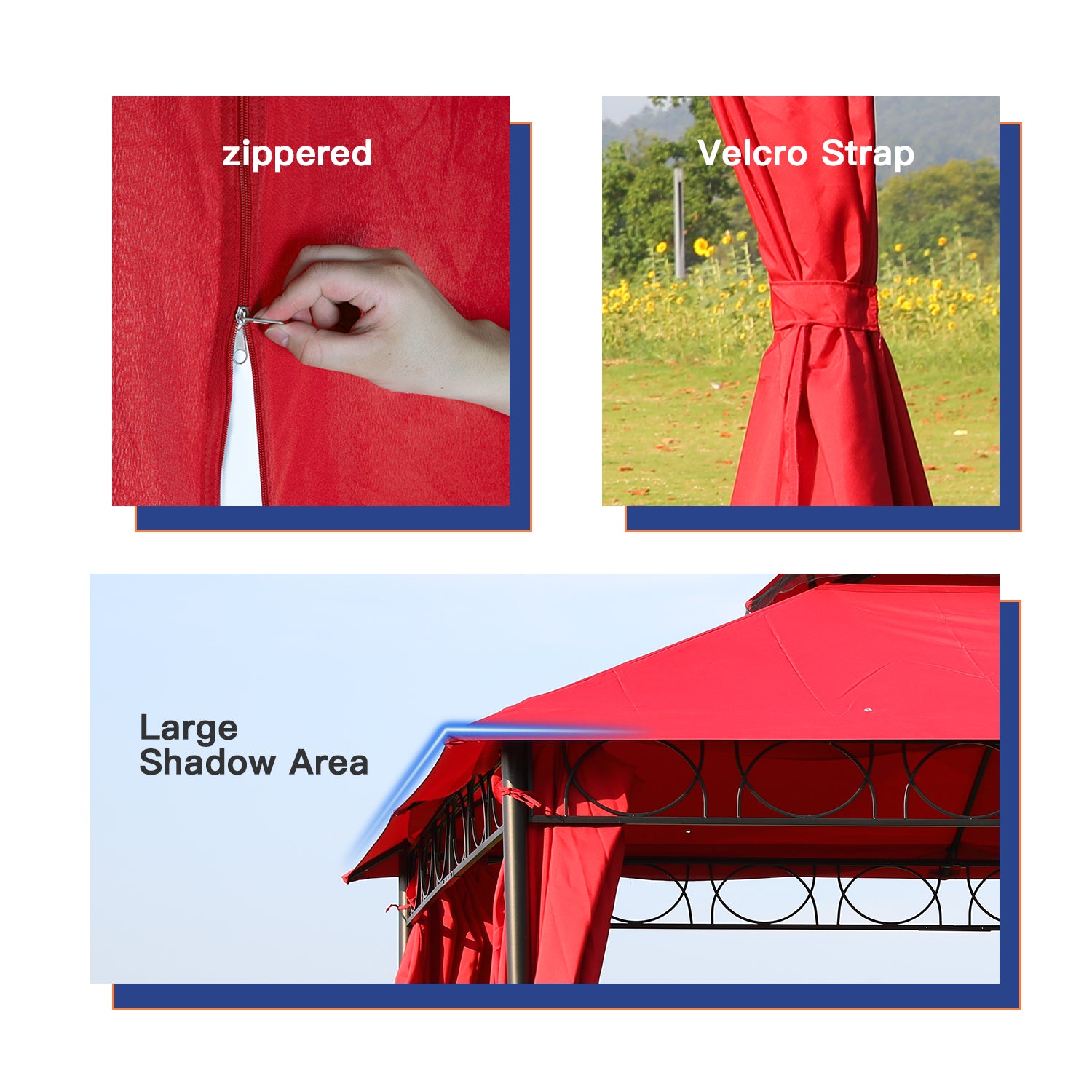 10'x13' Gazebo UV Protection Outdoor Canopy Tent Double Vented Roof Gazebos with 4 Sidewall for BBQ Party Patio Outdoor,Red