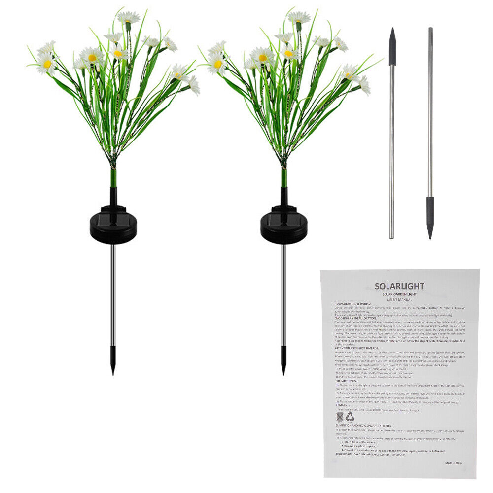 Kqiang 2PACK LED Solar Flower Lights Outdoor Garden Stake Landscape Decor Lamp