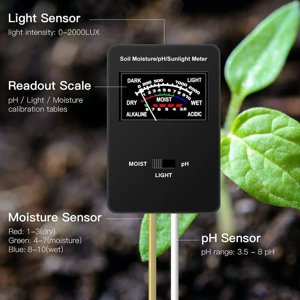 Soil pH Meter Upgraded Large Screen Soil MoistureSunshinepH Tester Backyard Soil Test Kit Black B092VV6WW4