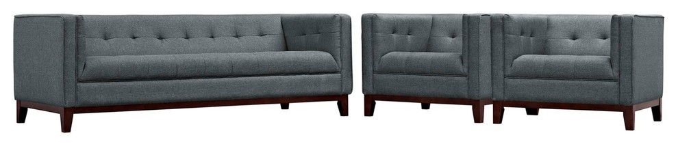 Modern Contemporary Urban Living Sofa 3 Piece Set  Navy Blue  Fabric   Midcentury   Living Room Furniture Sets   by House Bound  Houzz