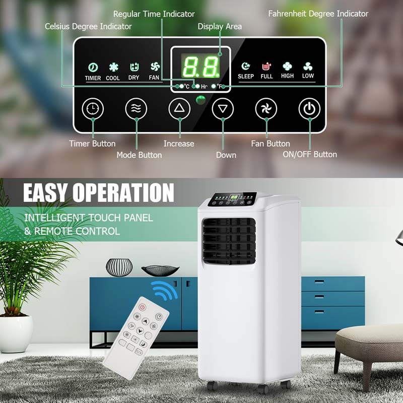 8000 BTU 3-in-1 Portable Air Conditioner Air Cooler Fan Dehumidifier with Sleep Mode, Remote Control & LED Display