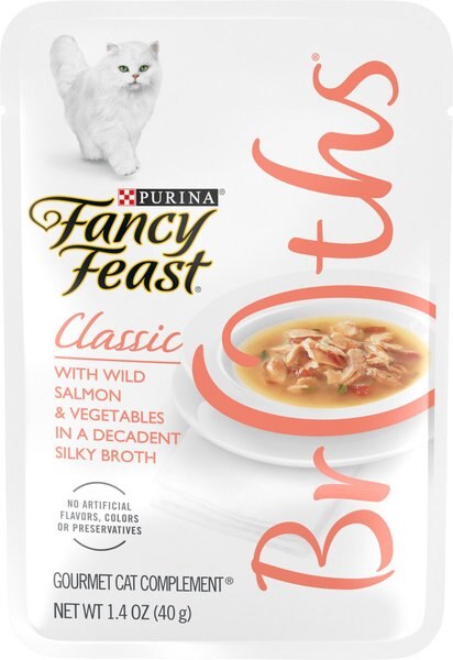 Fancy Feast Classic Broths with Wild Salmon and Vegetables Supplemental Cat Food Pouches