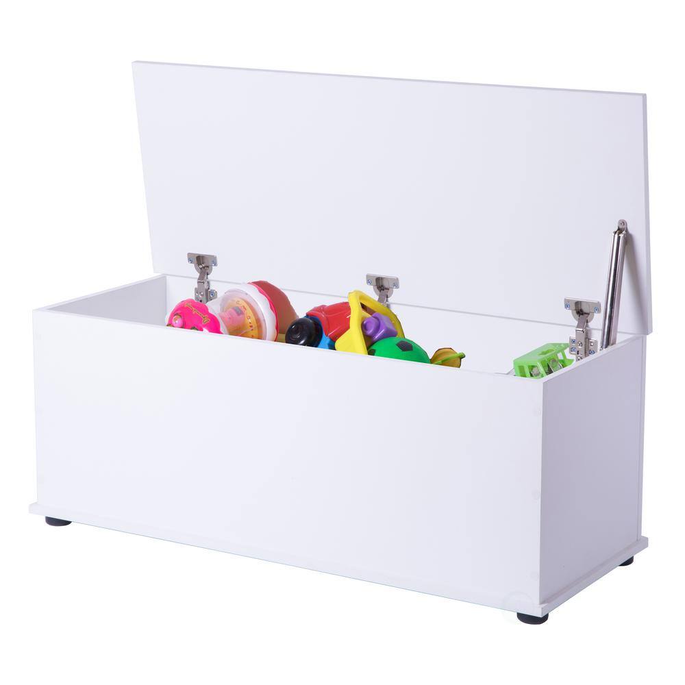 Basicwise Large Storage Toy Box with Soft Closure Lid Wooden Organizing Furniture Storage Chest White QI003458.W