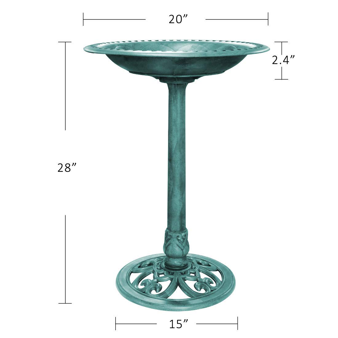 VIVOHOME 28In Height Polyresin Lightweight Antique Outdoor Garden Bird Bath Green