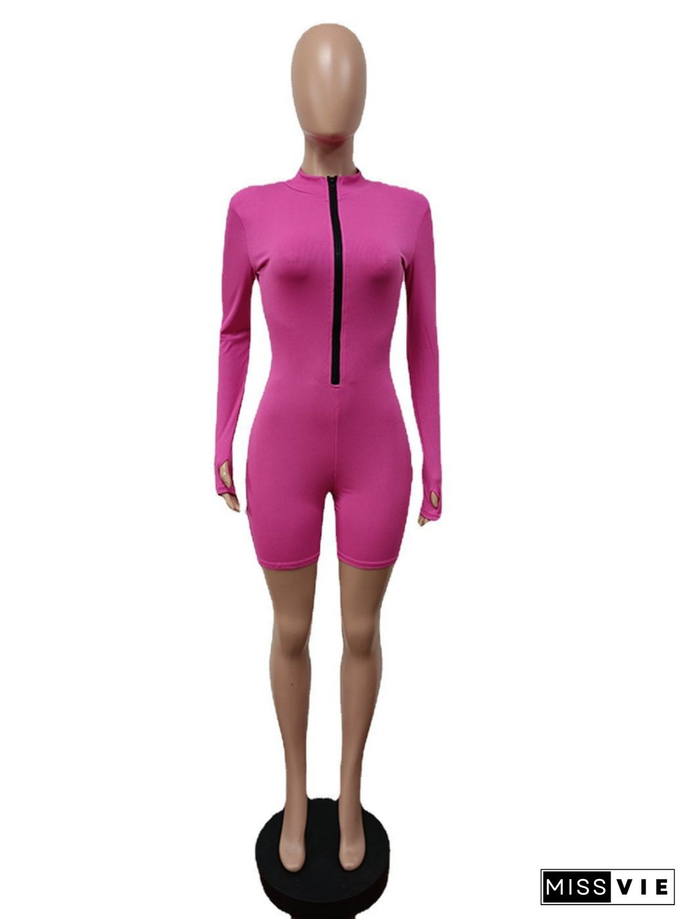 Solid Color Long Sleeve Fitness Stretch Rompers