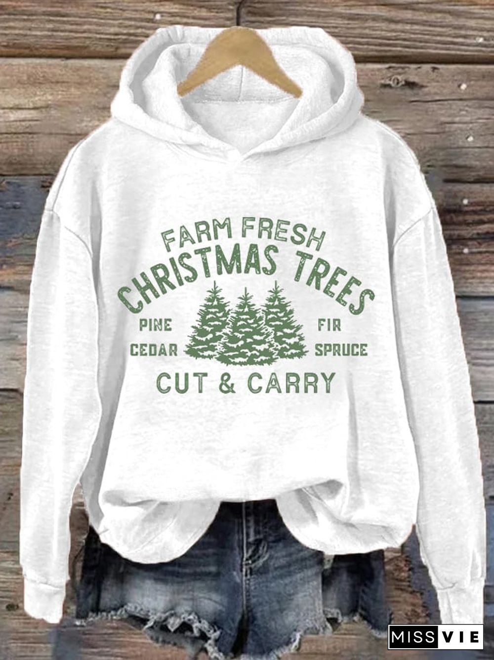 Women's Farm Fresh Christmas Trees Casual Hoodie