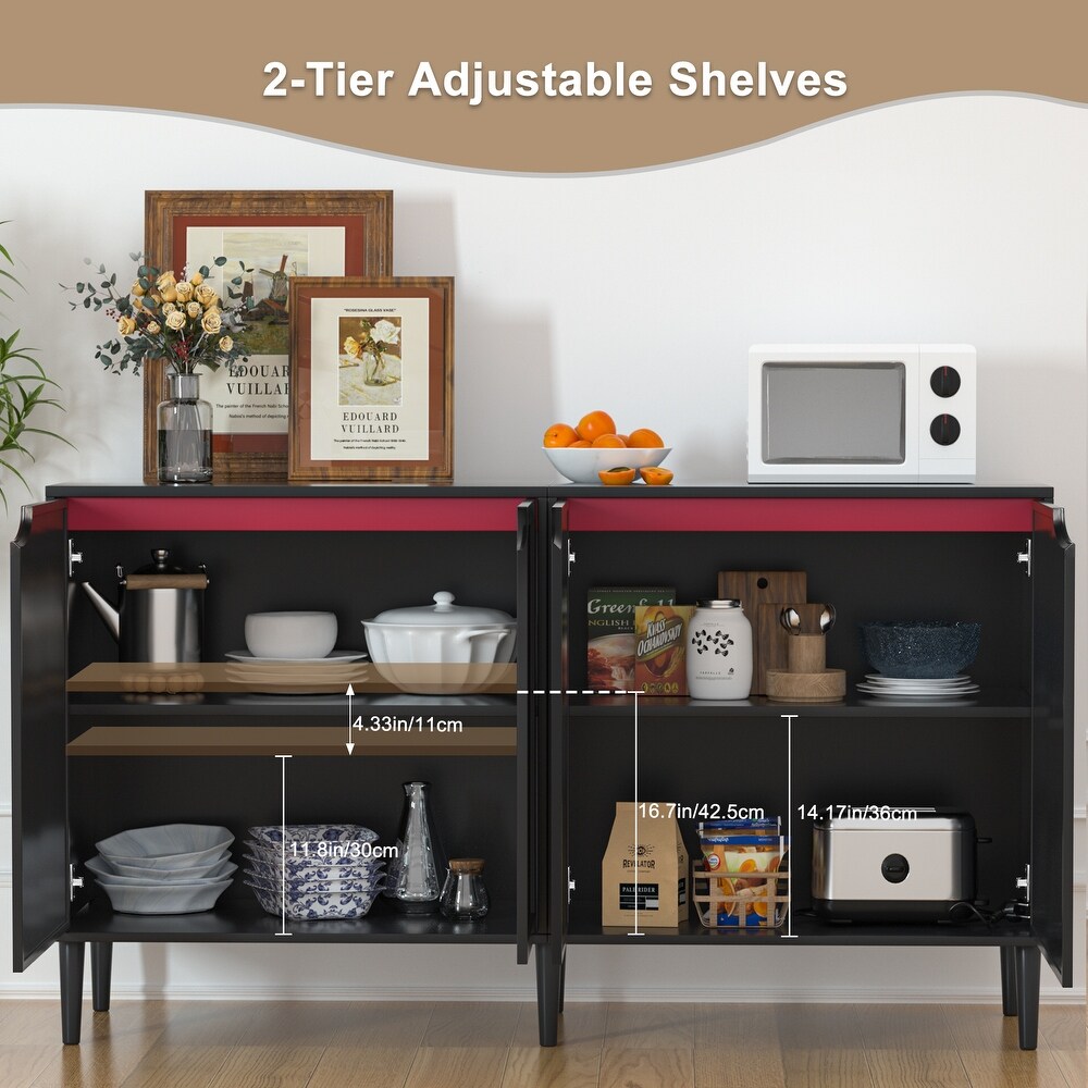 Rattan Sideboard Buffet Cabinet with 4 Doors Large Kitchen Storage Cabinet with Adjustable Shelf 63\