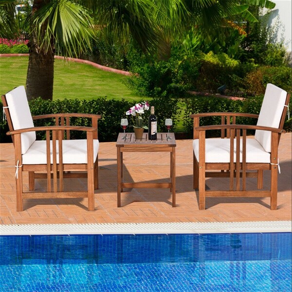 3 Pieces Solid Wood Outdoor Patio Sofa Furniture Set - Overstock - 37563819