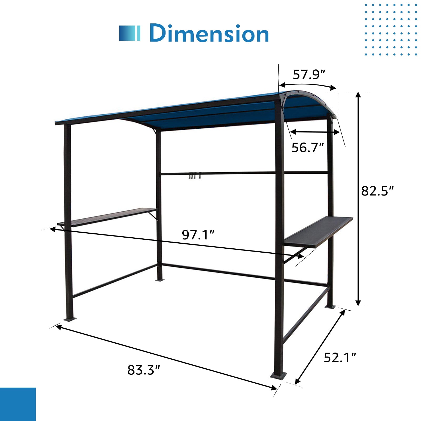 COBANA Grill Gazebo 8’by 4.6’ Outdoor Patio BBQ Canopy with Single-Tier Soft Top and Metal Shelves, Blue