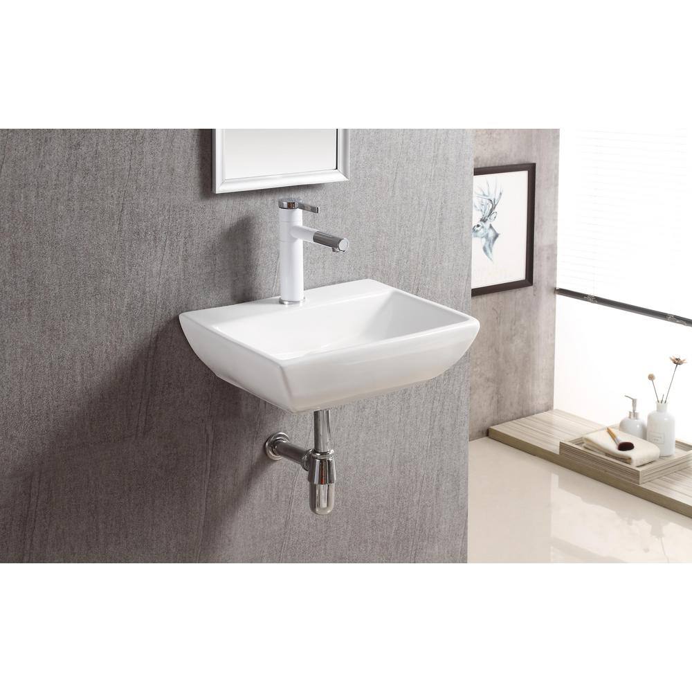 Elanti Wall-Mounted Rectangular Compact Bathroom Sink in White 1409