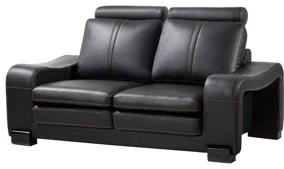 Benzara BM194465 Faux Leather Upholstered Wooden Loveseat and Ottoman Set  Black   Contemporary   Loveseats   by Uber Bazaar  Houzz