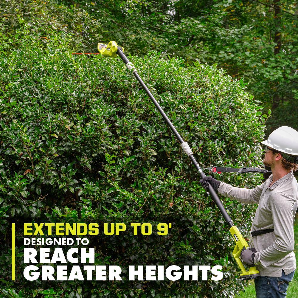 RYOBI ONE+ 18V 18 in. Cordless Battery Pole Hedge Trimmer with 2.0 Ah Battery and Charger P26100