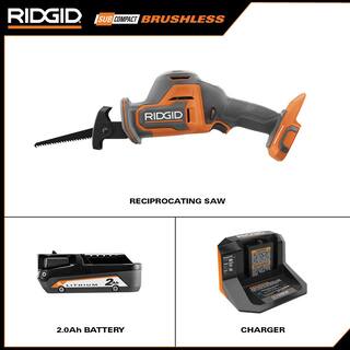 RIDGID 18V SubCompact Brushless Cordless One-Handed Reciprocating Saw Kit with 2.0 Ah Battery and Charger R8648KN