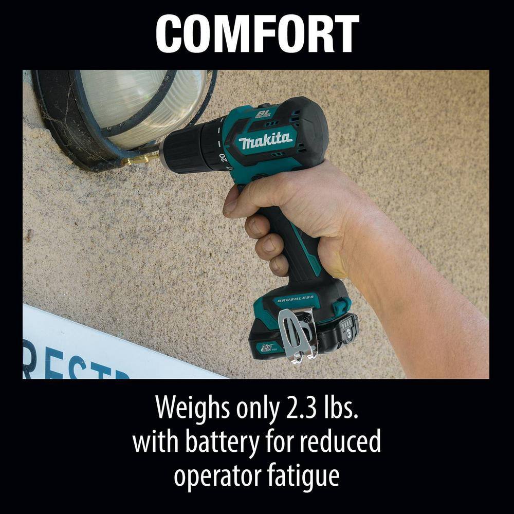 Makita 12V max CXT Lithium-Ion 38 in. Brushless Cordless Driver Drill Kit with (2) Batteries (2.0 Ah) Charger Hard Case FD07R1