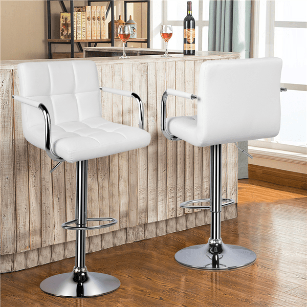 Topeakmart Bar Stool with Swivel and Adjustable Height， White， Set of 2