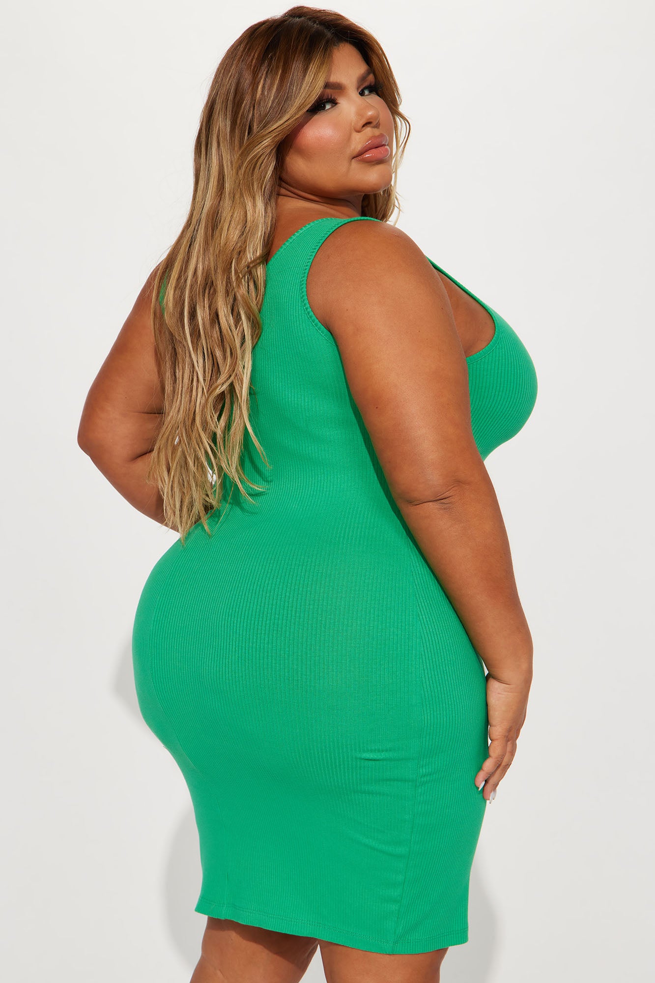 A Must Have Ribbed Midi Dress - Green