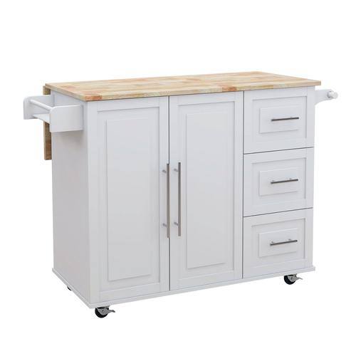 43.7 in. W Modern White Solid Wood Table Top Kitchen Island with Spice Rack and Towel Rack wykkisland01