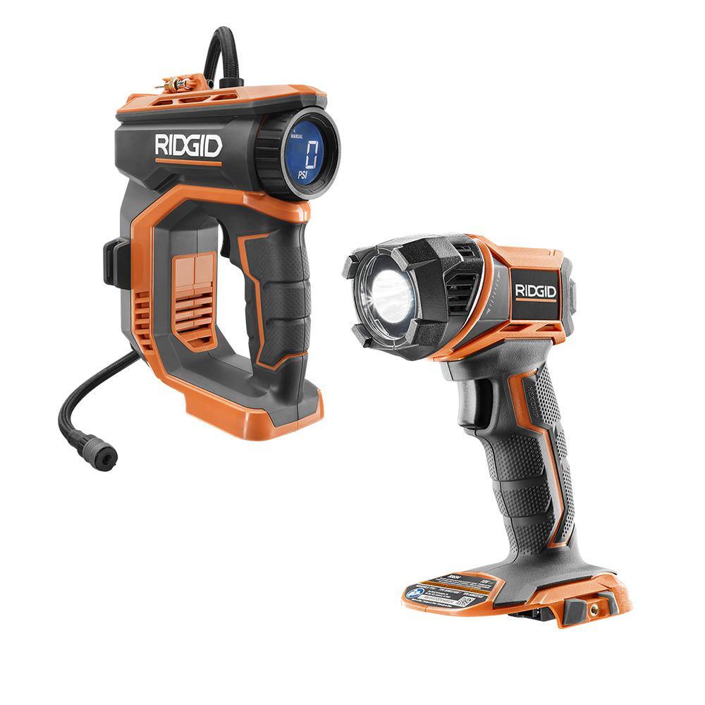 RIDGID 18V Cordless 2-Tool Combo Kit with Digital Inflator and Torch Light (Tools Only) R87044-R8694B