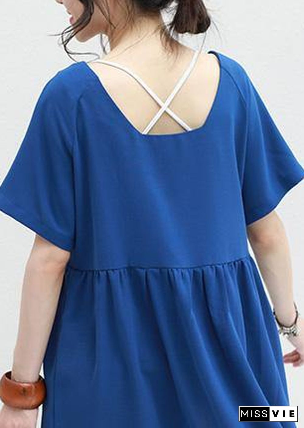 Women two ways to wear chiffon tunic top Sewing blue v neck Dress summer