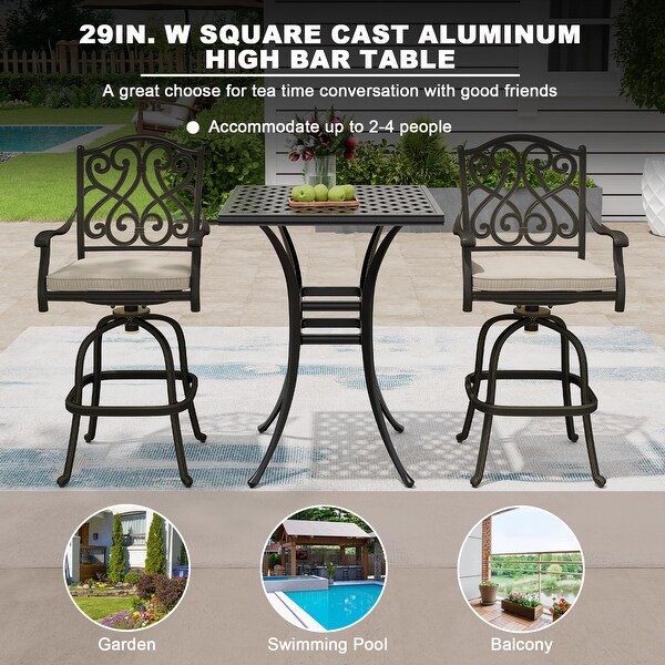 Square Outdoor Table Bar Stool 29in W x 29in L with Umbrella Hole