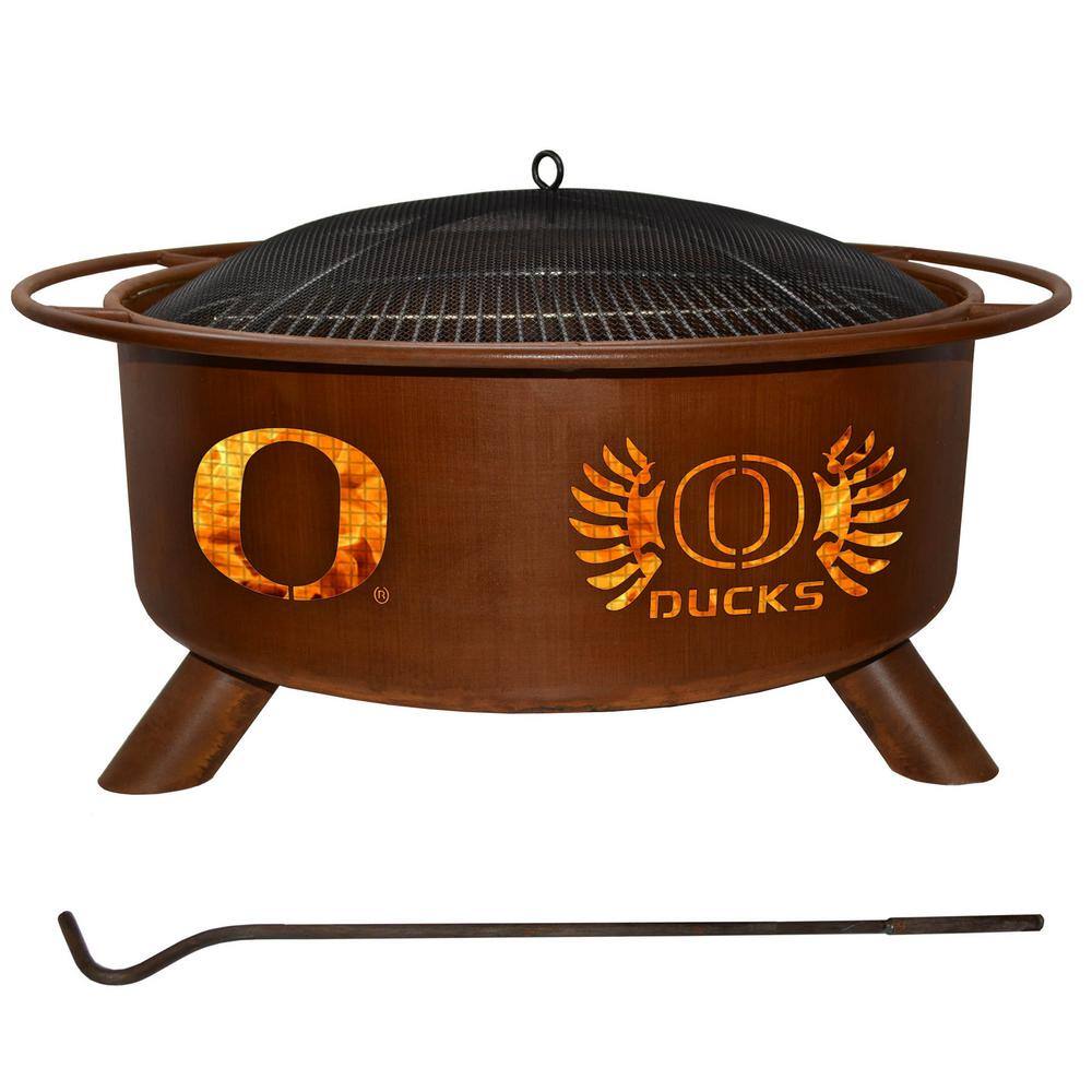 Oregon 29 in. x 18 in. Round Steel Wood Burning Rust Fire Pit with Grill Poker Spark Screen and Cover F245