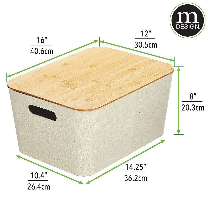 mDesign Fabric Stacking Storage Bin Box and Wood Lid Cover， 4 Pack