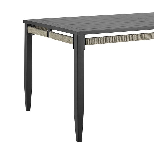 Zella Rectangular Dining Table in Aluminum with Charcoal Finish and Light Gray Rope