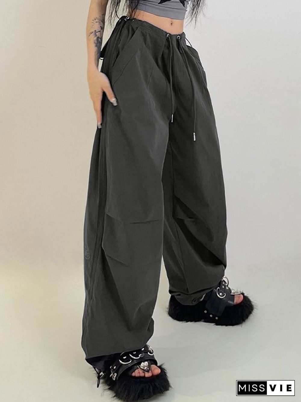 American Style Vintage Drawstring Bound Feet Cargo pants