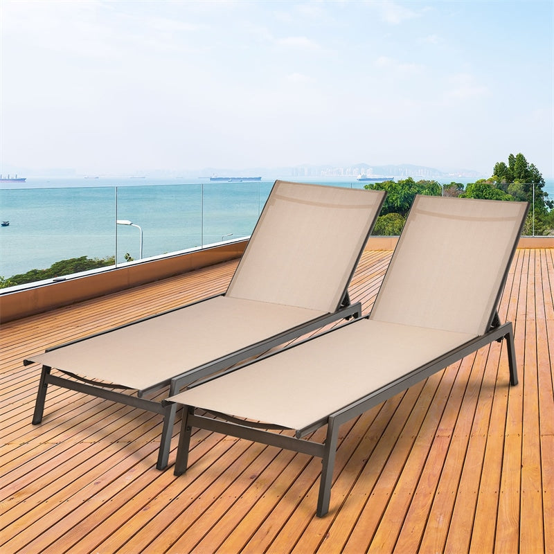 6-Position Fabric Chaise Lounge Chair Outdoor Sun Lounger for Pool Patio Deck Lawn