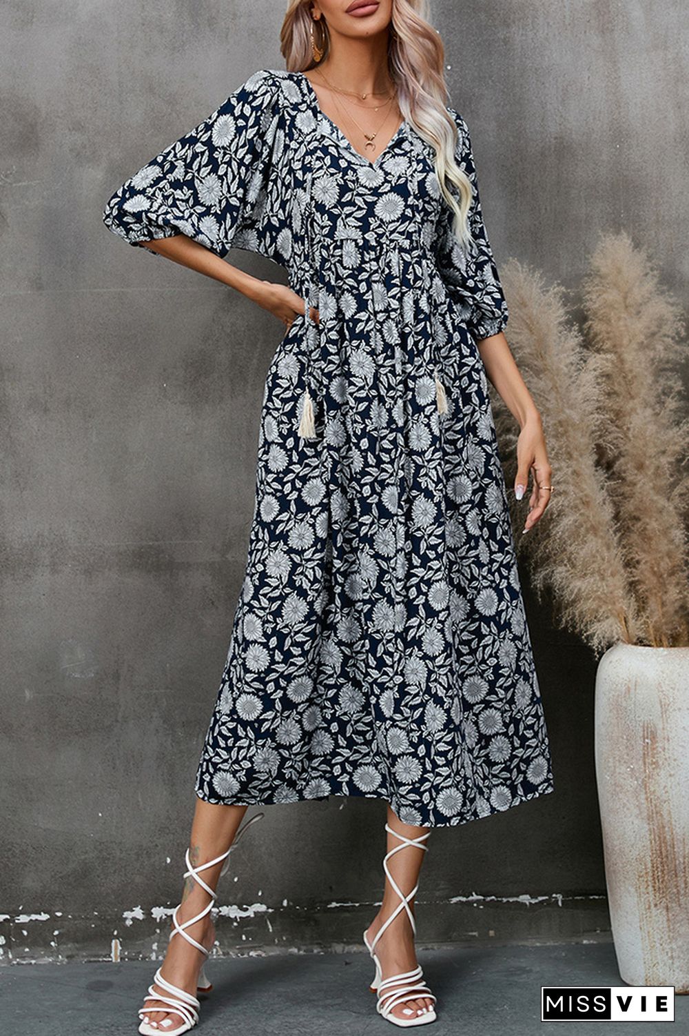 Boho V Neck FLoral Maxi Dress