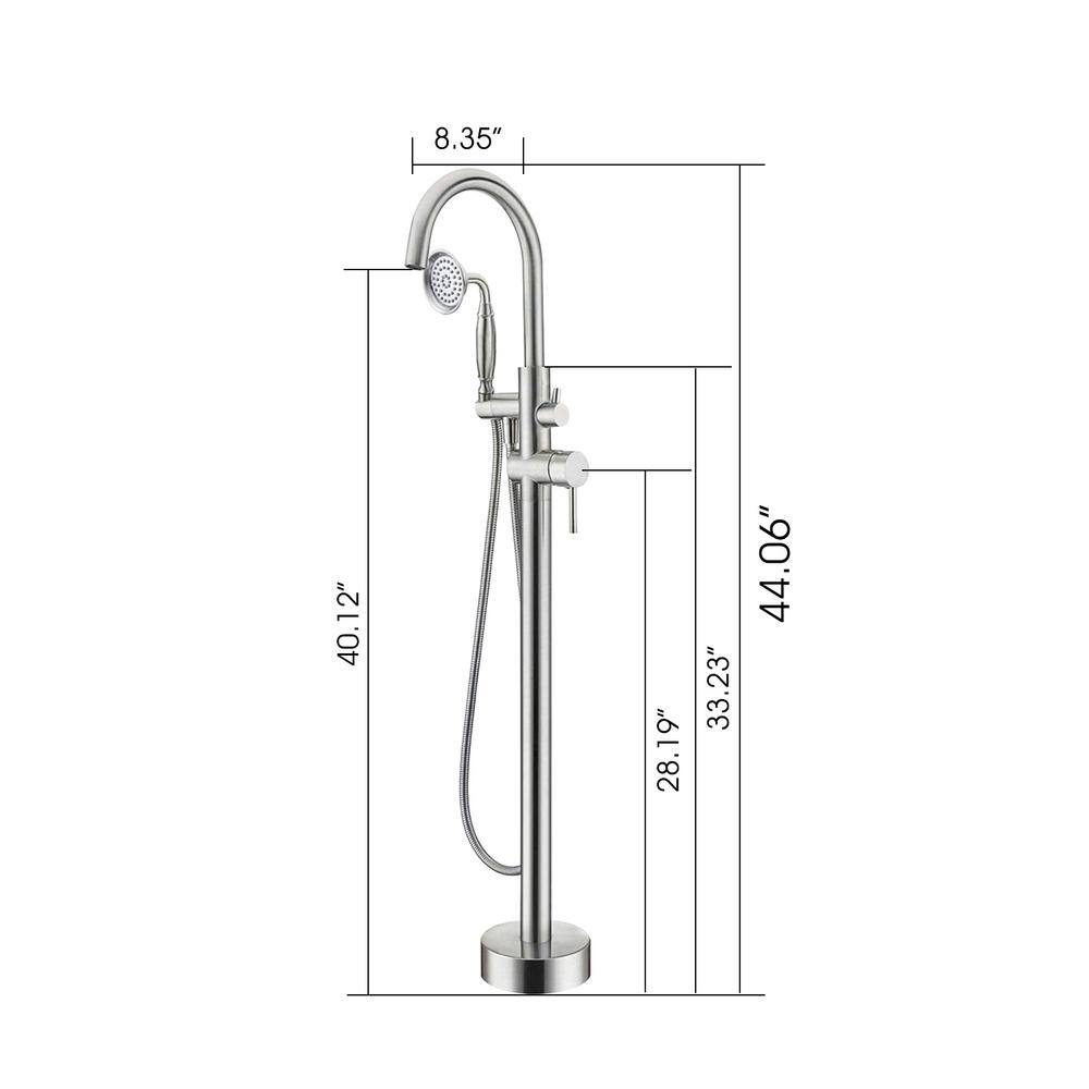 Miscool Forest 2-Handle Floor-Mount Roman Tub Faucet with Round Hand Shower in Brushed Nickel SHMSH10C515BNL