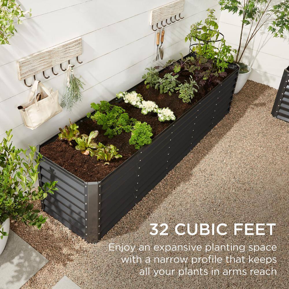 Best Choice Products 8 ft. x 2 ft. x 2 ft. Outdoor Steel Raised Garden Bed Planter Box for Vegetables Flowers Herbs - Charcoal SKY6639