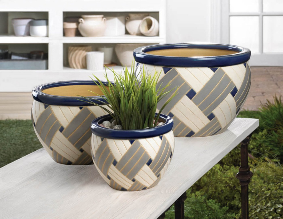 Geo Print Planter Trio   Mediterranean   Outdoor Pots And Planters   by Virventures  Houzz