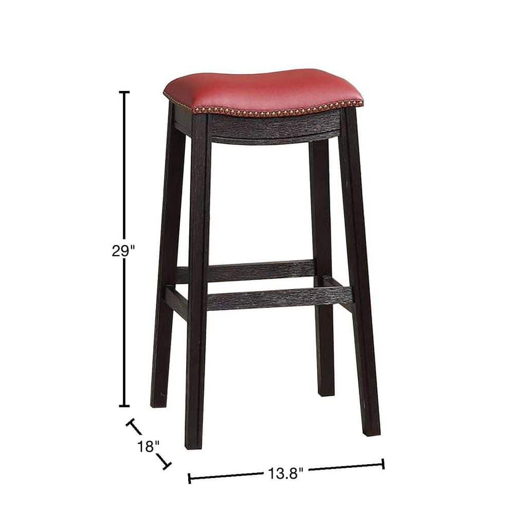 Benjara 29 in. H Gray and Red Wooden Bar Stool with Upholstered Cushion Seat (Set of 2) BM233108