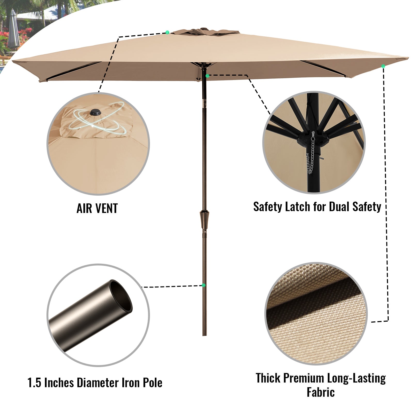 Wulful 6.5 ft Rectangular Outdoor Market Patio Umbrella, Beige