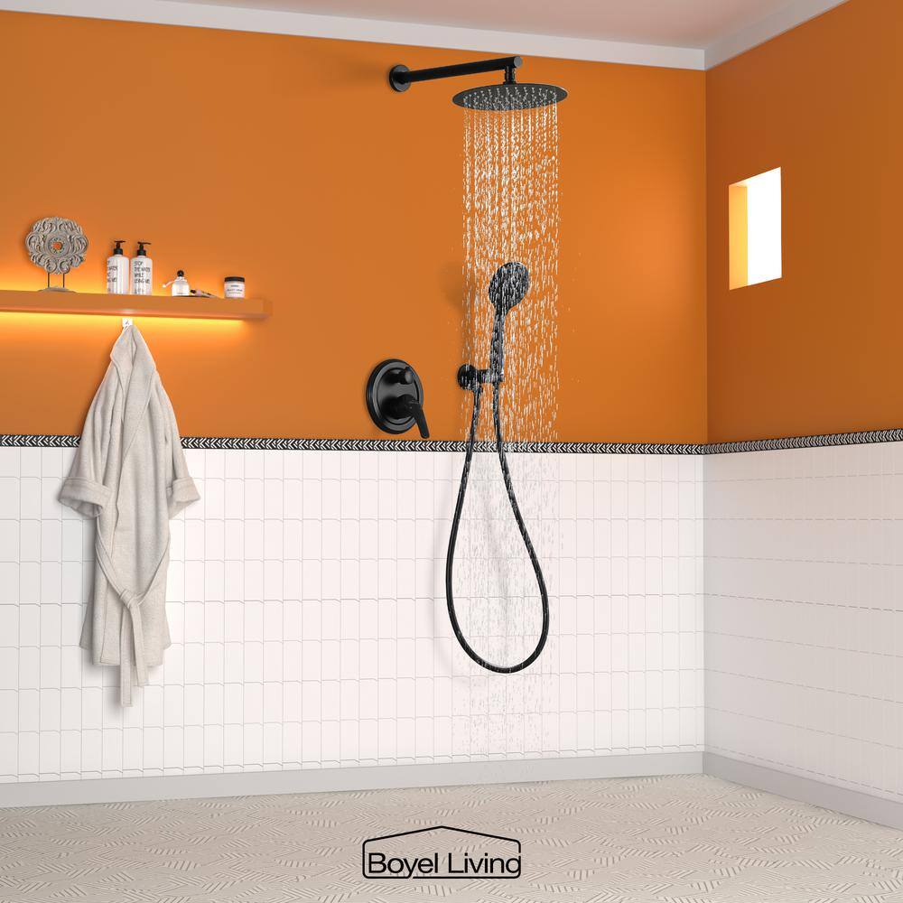 Boyel Living 5-Spray Patterns with 3.2 GPM 10 in. Wall Mount Dual Shower Heads with Rough-In Valve Body and Trim in Matte Black SMD-88040B-10