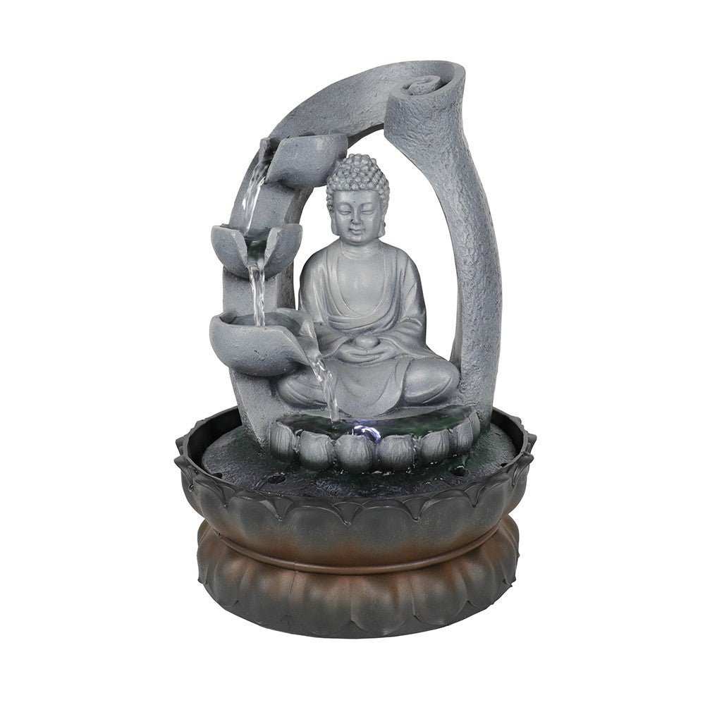 Willwolf Indoor Zen Buddha Fountain with LED Light，Indoor TableTop Water Fountain for Home and Office，Resin Waterfall，Buddha Statue Decor