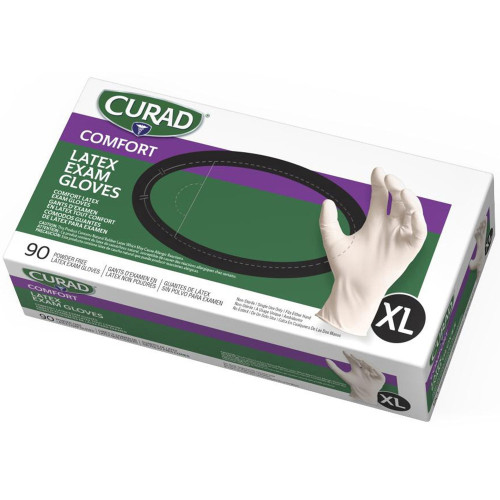 Curad Latex Exam Gloves， Powder-Free， X-Large， 90/Box (CUR8107)