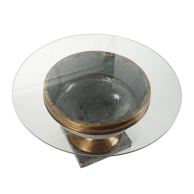 Coffee Table Round Glass And Metal Bronze And Gray Olivia amp May