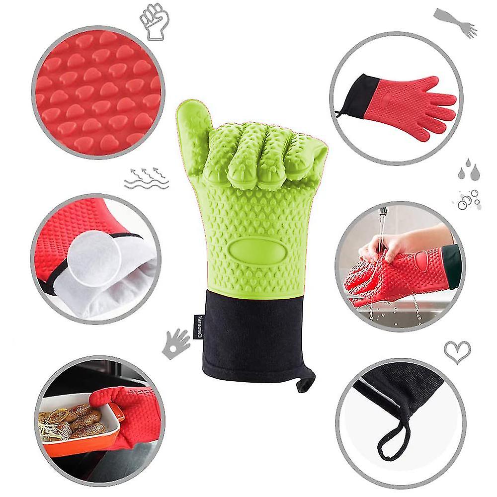 Premium Oven Gloves Silicone Extremely Heat Resistant For Baking (Green)