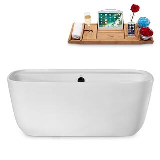 Streamline 59 in. Acrylic Flatbottom Non-Whirlpool Bathtub in Glossy White with Matte Black Drain and Overflow Cover N2060BL