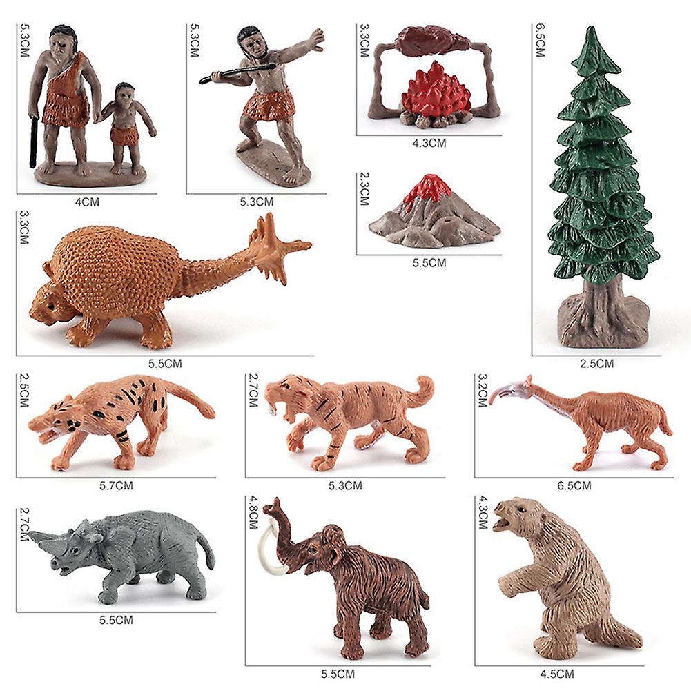 12pcs Simulation Primitive Humanoid Decorative Model Animal Doll Toy Set Pvc Star Tail Beast Saber Toothed Tiger Heavy Foot Beast