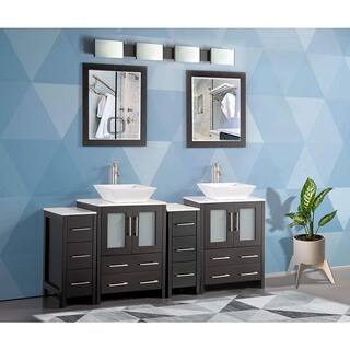 Vanity Art Ravenna 72 in. W Bathroom Vanity in Espresso with Double Basin in White Engineered Marble Top and Mirror VA3124-72E