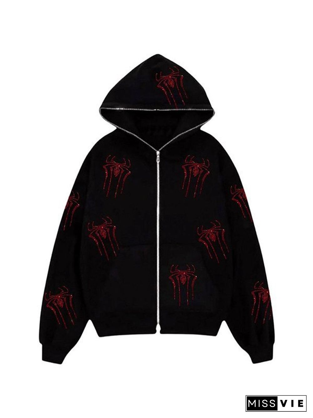 Rhinestone Spider Zip Up Hoodie