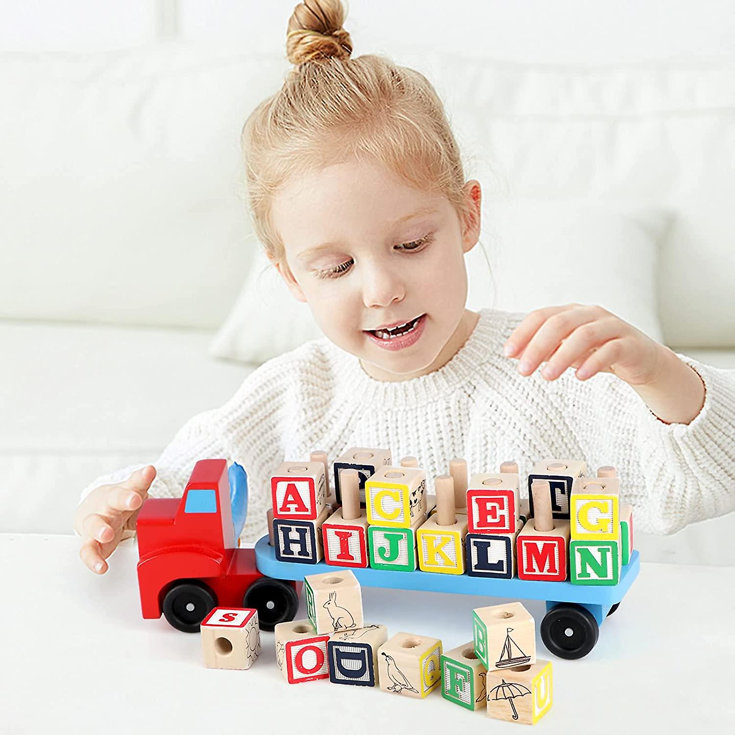 Baicccf Wooden Abc Block Truck Wooden Educational Toys Alphabet Truck For Girls And Boys