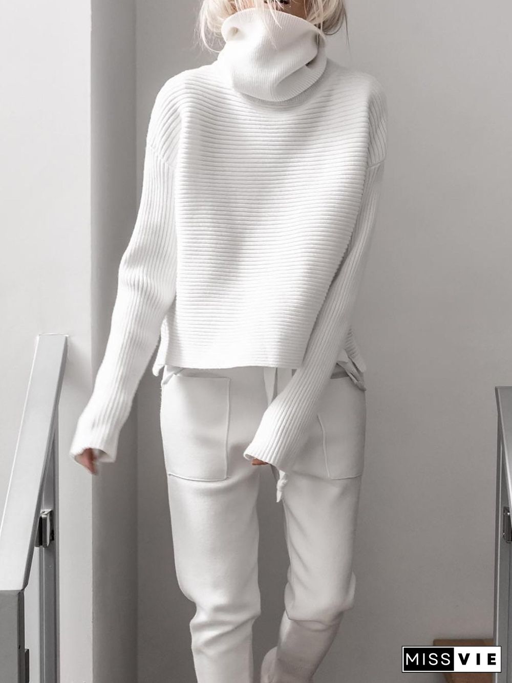 Turtleneck Knitted Two Pieces Pants Suits